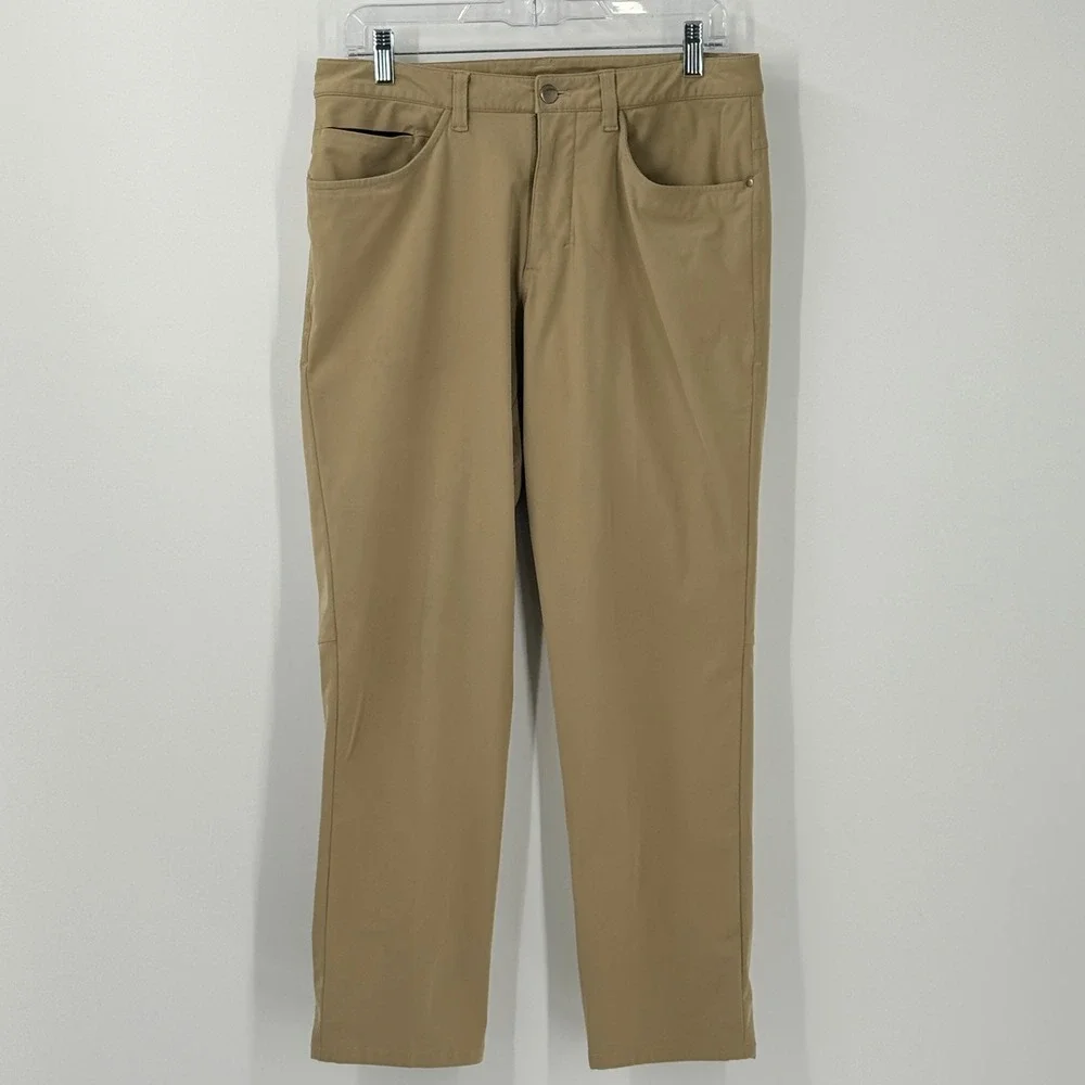 Lululemon Commission Pant Slim Mens sz 31 32x28 Tan Warpstreme Chino Preppy
